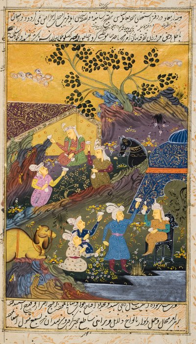 Drinking party outdoors by river or lake by Persian School